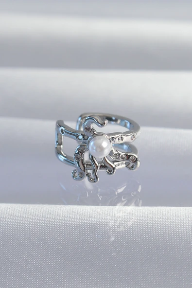 Pirinç Gümüş Renk İncili Ahtapot Earcuff Küpe - TJ-BKP9332 ürün görseli 1