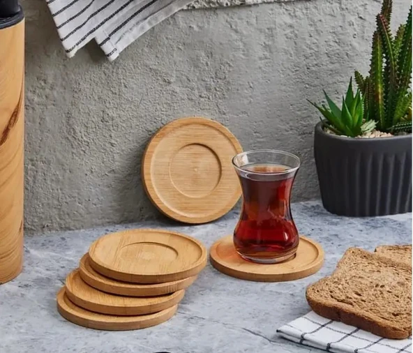 6 Adet Yuvarlak Bambu Çay Tabağı, Bardak Altlığı, Fincan Tabağı ürün görseli 1