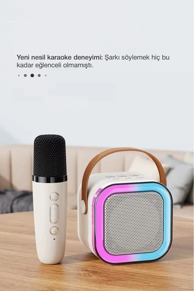 Kensa Kablosuz Mikrofonlu Karaoke Makinesi Taşınabilir Bluetooth Hoparlör Seti Bas Tiz Ayarlı 10.7x9x8 cm ürün görseli 1
