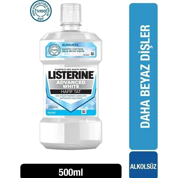 Listerine Advanced White Hafif Tat Nane Ağız Bakım Suyu 500 ml ürün görseli 1