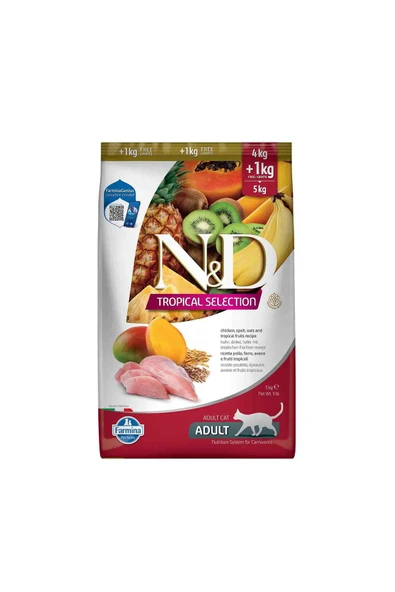 N&D Tropical Selection Düşük Tahıllı Tavuklu Ve Tropikal Meyveli Yetişkin Kedi Maması 4 1 Kg Hediy ürün görseli 1