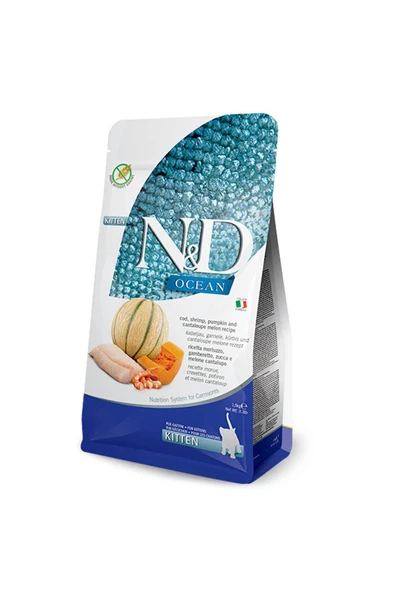 N&D Ocean Tahılsız Morina Balıklı&Balkabaklı&Karidesli Yavru Kedi Maması 1.5 Kg ürün görseli 1
