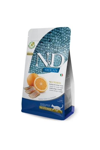 N&D Ocean Tahılsız Ringa Balıklı&Portakallı Kısır Kedi Maması 1,5 KG ürün görseli 1