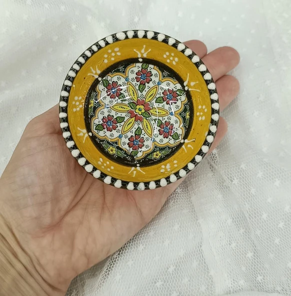 Çini Sarı 8 Cm Çerezlik Kase Sosluk Sunumluk Kahvaltılık 1 Adet ürün görseli 1