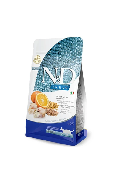 N&D Ocean Az Tahıllı Morina Balıklı&Portakallı Yetişkin Kedi Maması 1,5 Kg ürün görseli 1