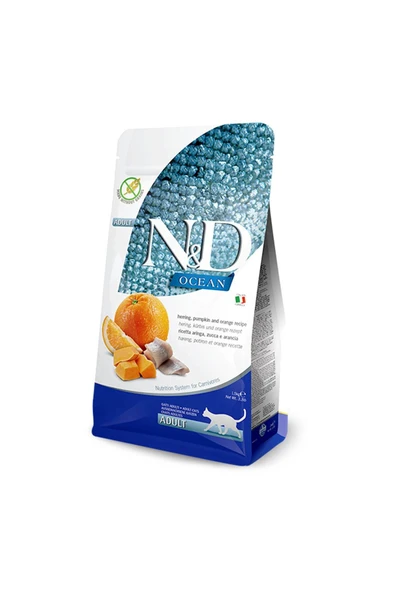N&D Ocean Ringa Balıklı&Balkabaklı Yetişkin Kedi Maması 1,5 KG ürün görseli 1