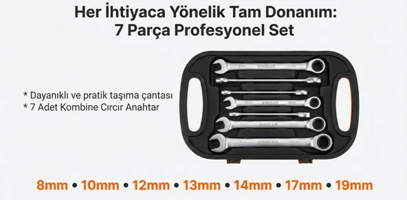 Kınglux Kombine Cırcır Anahtar Set 7 Parça - Resim 2