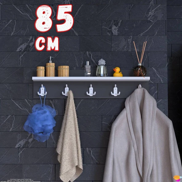 Modilayn Kedi Serisi 5’li Banyo Askısı Seti |81,4x18 cm 15 Kancalı Raflı Düzenleyici Yer Tasarrufu. ürün görseli 1