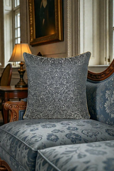 Kırlent Kılıfı Desenli Jakarlı Dokuma Kumaş 45x45 Çift Taraflı Biyeli ürün görseli 1