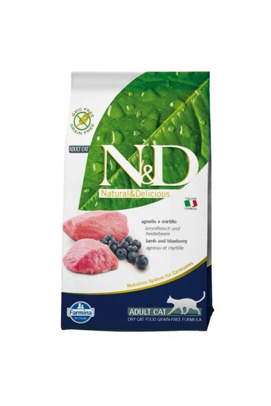 N&D Kuzu Etli Yaban Mersinli Tahılsız Yetişkin Kedi Maması 5 Kg ürün görseli 1