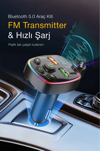Kensa Bluetooth Araç Kiti Araç Fm Transmitter USB Type-C MP3 SD Kart Flash Için Uygun PD Çakmaklık Girişli ürün görseli 1
