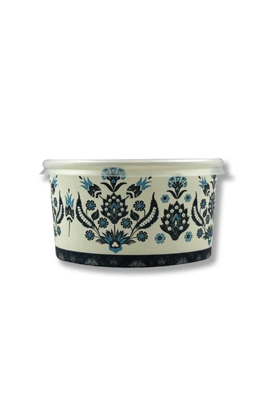 Home 50 Adet Mavi Karton Kağıt Çorba-aşure-tatlı-dondurma-yemek Kasesi -14 Oz Plastik Kapaklı Kase ürün görseli 1