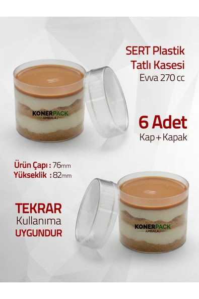 KONERPACK 6 Adet Kapaklı Sert Plastik Magnolya Kasesi 270 cc ürün görseli 1
