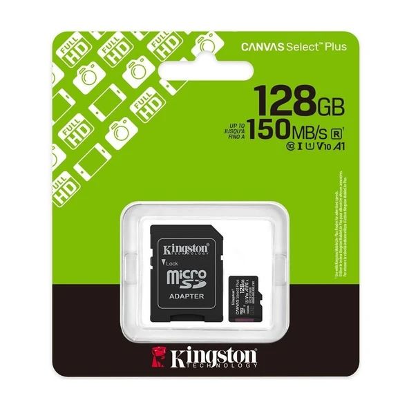 Kingston SDCS3-128GB 128GB Microsdxc Canvas Select Plus Gen3 150MB-S A1 Card + Adapter Hafıza Kartı ürün görseli 1