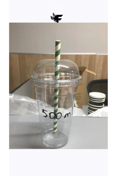 FİGANLAR 500cc ml Büyük Boy Kalın Pet Plastik Limonata Milkshake Soğuk Kahve Bardağı 10 Adet Kapaklı ürün görseli 1