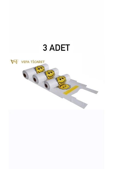 Meseve 3 Adet Ortaboy Gülenyüz Baskılı Rulo Poşet Market Manav Atlet Hışır 3 Rulo Emojili Gülen Yüz ürün görseli 1