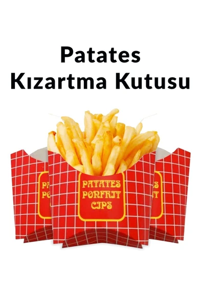 Balkan 50 Adet Kağıt Cips Kutusu Patates Kızartma Tutucu Tek Kullanımlık (12,5x10x6cm kutu ölçüsü) ürün görseli 1