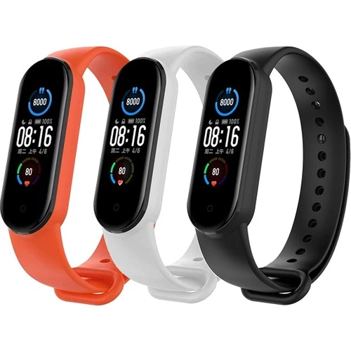 MI7A Xiaomi Mi Band 5 ve 6 Uyumlu Kordon Seti 3lü (Turuncu - Beyaz - Siyah) ürün görseli 1