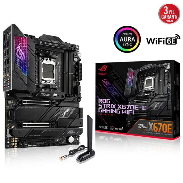 Asus ROG Strix X670E-E Gaming WiFi Soket AM5 6400MHz(OC) DDR5 DP HDMI Aura RGB ATX Anakart ürün görseli 1