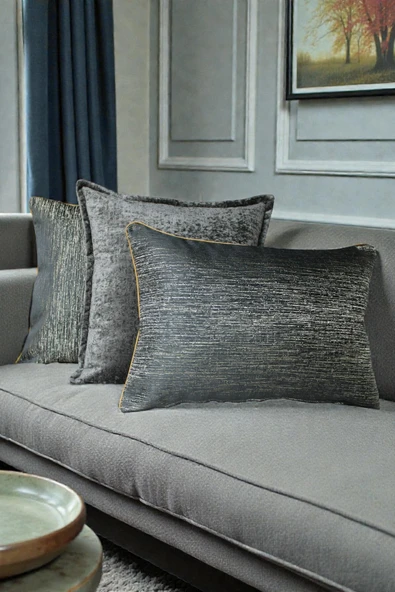 Kırlent Kılıfı Çizgili Desenli Jakarlı Dokuma ve Kadife Kumaş Seti 45x45 35x50 Çift Taraflı Biyeli ürün görseli 1