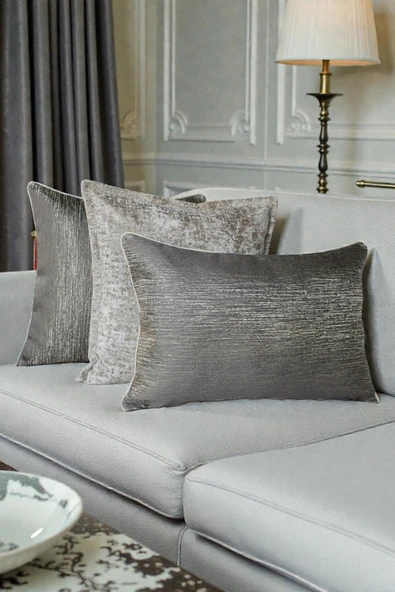 Kırlent Kılıfı Çizgili Desenli Jakarlı Dokuma ve Kadife Kumaş Seti 45x45 35x50 Çift Taraflı Biyeli ürün görseli 1