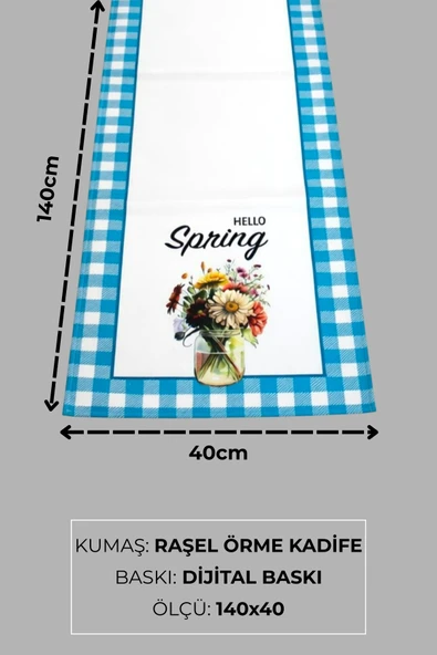 Masa Örtüsü Runner Bahar Temalı Hello Spring 140x40 Raşel Örme Kadife Dijital Baskı - Resim 2