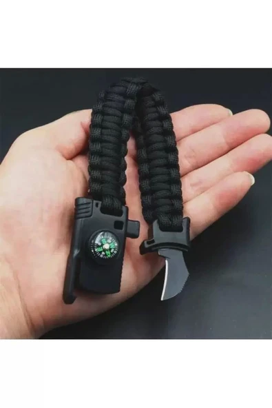 Paracord Survival Ateş Başlatıcı Magnezyum Çubuğu Bıçak Pusula Ikaz Düdüklü Bileklik ürün görseli 1