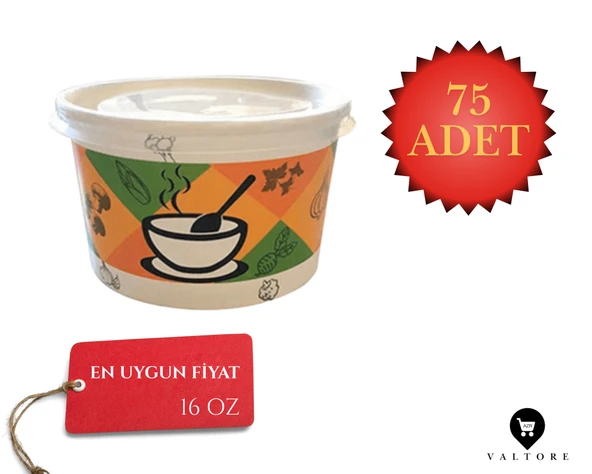 VALTORE (PLASTİK KAPAKLI) 16 OZ ÇORBA KASESİ DESENLİ 75'Lİ ürün görseli 1