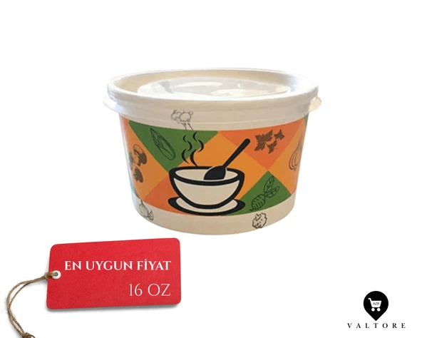 VALTORE (PLASTİK KAPAKLI) 16 OZ ÇORBA KASESİ DESENLİ 25'Lİ ürün görseli 1