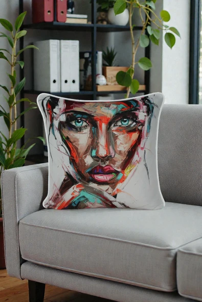 Kırlent Kılıfı İnsan Figür Desenli 45x45 Raşel Örme Kadife Çift Taraflı Dijital Baskı Beyaz Biyeli ürün görseli 1