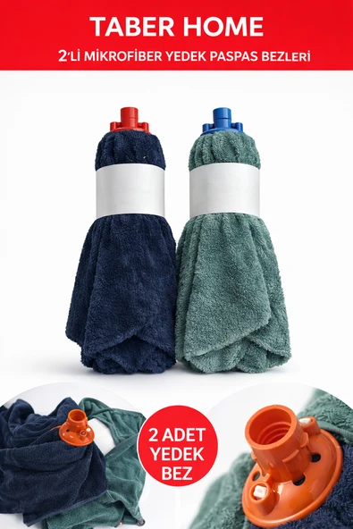 Taber Home 2'li Mikrofiber Yedek Paspas Bezi Vidalı Mop Başlığı Seti - Yüksek Emici Temizlik Bezi ürün görseli 1