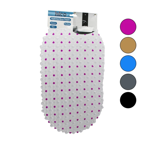 OVAL - EKO PVC +VANTUZ DESEN - ŞEFFAF RENKLİ 122PCS VANTUZ KAYDIRMAZ BANYO - KÜVET PASPAS 33X61CM ürün görseli 1