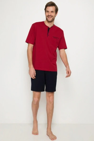 5370 Pijama Şort 3 Lü Damat Çeyiz Seti - Bordo ürün görseli 1