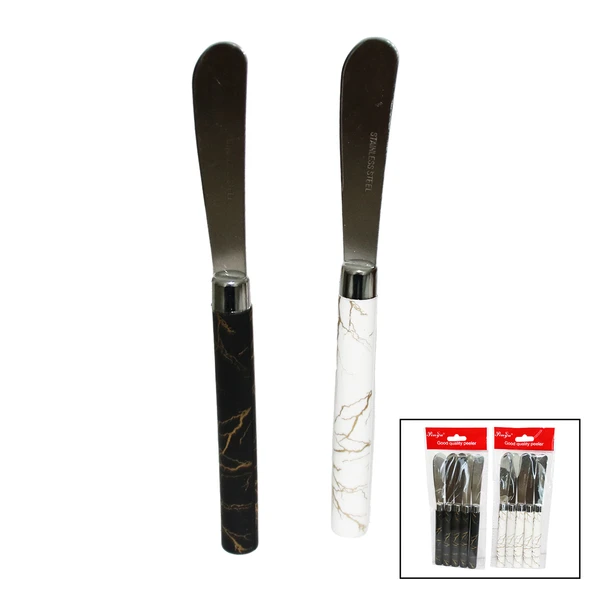 5 PARÇA  UZUN KAHVALTI BIÇAK - MERMER DESEN SAPLI 16.5 cm ürün görseli 1