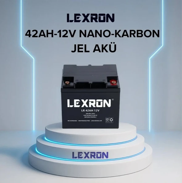 LEXRON - İnges 12 VOLT 42 AMPER NANO KARBON JEL AKÜ - 12 V 42 AH DERİN DÖNGÜ GEL AKÜ ürün görseli 1