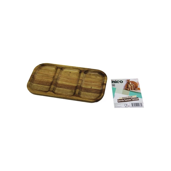 AKASYA DİKDÖRTGEN 3 BÖLMELİ=2+1  AHŞAP SERVİS SUNUM TEPSİ - TAHTASI  25 X 14 X 1.4CM ürün görseli 1