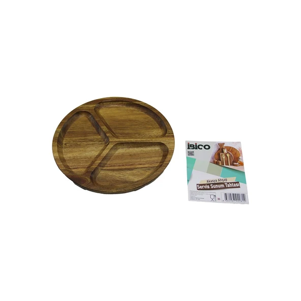 AKASYA YUVARLAK 3 BÖLMELİ  AHŞAP SERVİS SUNUM TEPSİ - TAHTASI  20 X 1.4CM ürün görseli 1