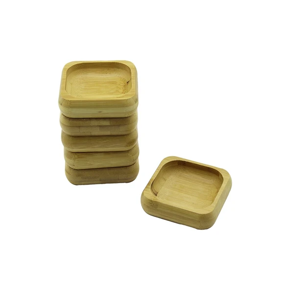 6 ADET 9X9CM KARE AHŞAP BAMBU ÇEREZLİK - LOKUMLUK KASE DERİNLİK: 1.8CM ürün görseli 1