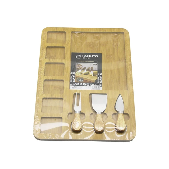 DİKDÖRTGEN  6+1 BÖLMELİ   MDF  KAHVALTI PEYNİR SUNUM PANOSU 3 BIÇAK=AHŞAP SAP 30X39.5CM ürün görseli 1