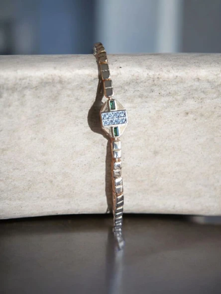 14K Gold Renkli Vip Seri Yeşil Taşlı Bileklik ürün görseli 1