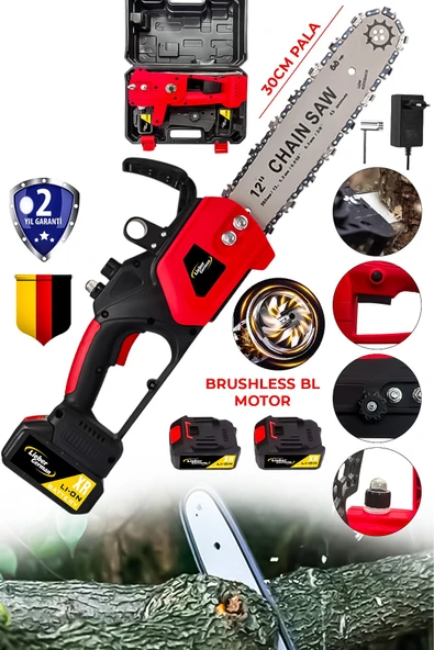Lieber German RED3459 Otomatik Yağ Pompalı 32 Cm Palalı 10 Pilli 2x Akülü Dal Budama Ağaç Kesme Makinesi ürün görseli 1