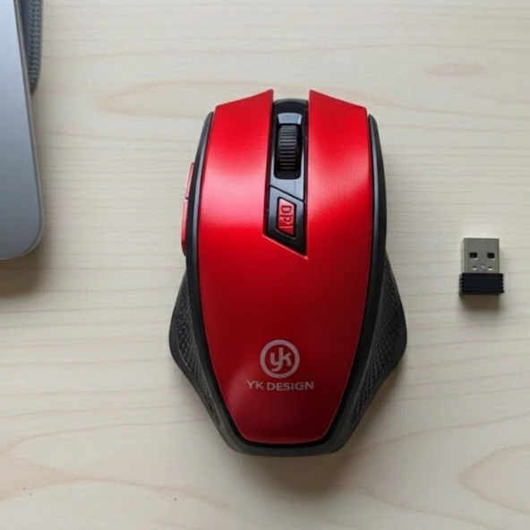 Kırmızı Renkli Baş Parmak Destekli Ergonomik Sessiz Kablosuz Mouse – USB Alıcılı, Ofis ve Oyun İçin Konforlu Bilgisayar Faresi MS6300 ürün görseli 1