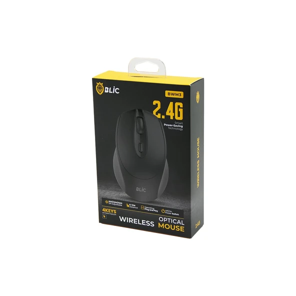 BLİC-BWM3 SİYAH KABLOSUZ MOUSE 2.4G 8-10M DİSTANCE WİRELESS - KABLOSUZ 1600DPI ürün görseli 1