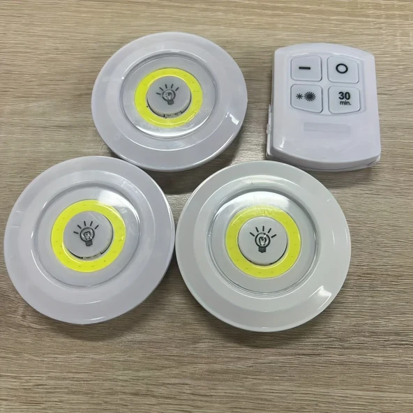 Uzaktan Kumandalı Yapışkanlı 3'lü Led Spot Lamba ürün görseli 1