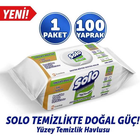 SOLO Temizlikte Doğal Güç Beyaz Sabun Ferahlığı Yüzey Temizlik Havlusu 100 Yaprak ürün görseli 1