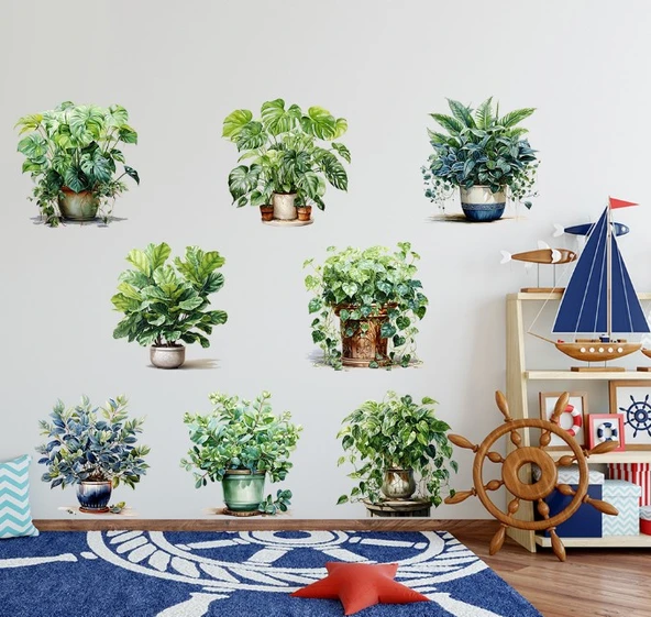 Saksılı Çiçek Tasarımlı 8li Sticker - Resim 3