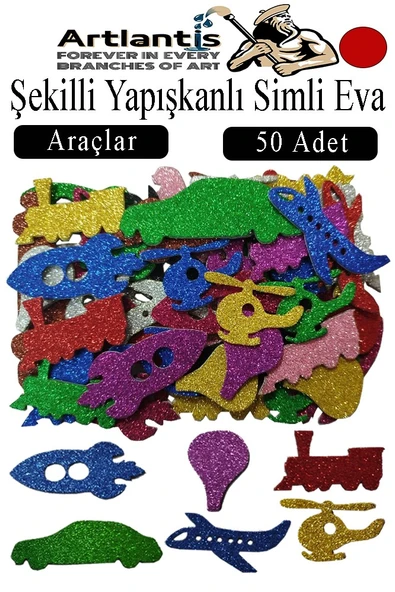 Şekilli Simli Eva Yapışkanlı 50 li 1 Paket Kendinden Yapışkanlı Simli Eva Sticker Okul Öncesi Kreş Ana Sınıfı ürün görseli 1