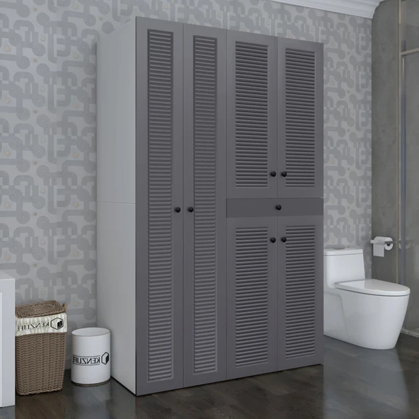 Kenzlife membran çamaşır-kurutma makinesi dolabı şahrur sol gribyz 187*120*60 çekmeceli mebran kapak suntalam gövde banyo ürün görseli 1