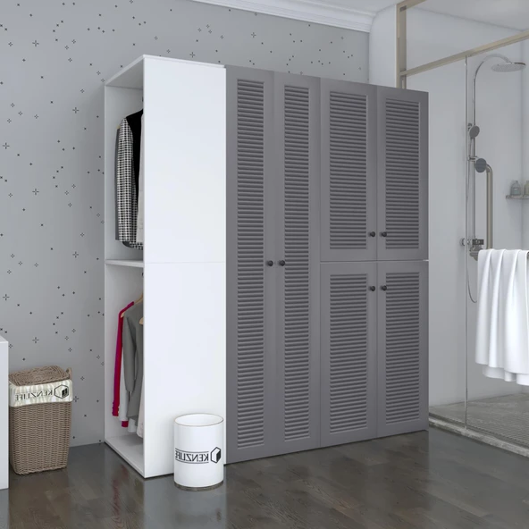 Kenzlife membran çamaşır-kurutma makinesi dolabı ve giysi dolabı bistami sol gribyz panjur 180*160*60 mebran kapak MDF gövde ürün görseli 1