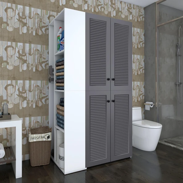 Kenzlife membran çamaşır-kurutma makinesi dolabı kapaklı foka sol gribyz 180*090*60 mebran kapak MDF gövde banyo arkalıksız ürün görseli 1